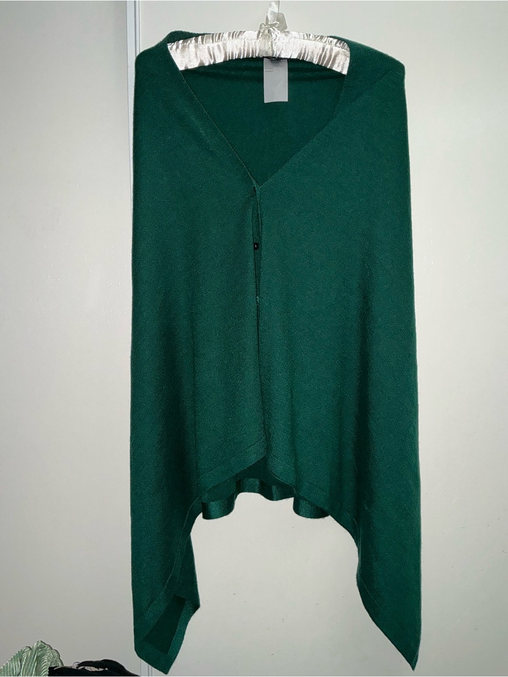 IMAN Deep Green V-Neck Open Poncho Sweater
